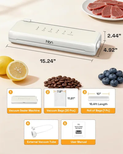 Miniatura 8 de HBN Sellador al vacío Máquina compacta selladora al vacío de alimentos, sellador automático de alimentos para cocina, encimera, doble sellado