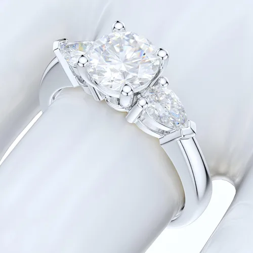 Miniatura 5 de Sterling Silver Three Stone 1CT Simulated Round Cut And Pearl Shape Diamond or Moissanite Promise Engagement Ring