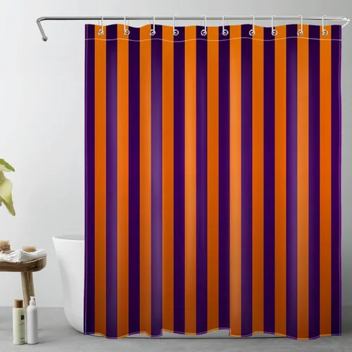 Miniatura 25 de LB Cortina de ducha a rayas naranjas y negras, cortina de ducha de arte estético de Halloween con patrón geométrico para baño, 60 x 72 pulgadas