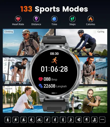 Miniatura 6 de LIGE Reloj inteligente con marca/respuesta de llamada, pantalla HD de 1.85 pulgadas, relojes inteligentes con batería de 730 mAh, linterna, 120