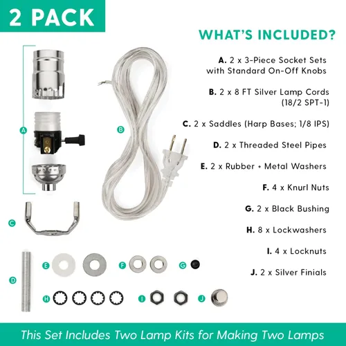 Miniatura 2 de Kit de lámpara – Kit de cableado eléctrico para hacer o reacondicionar lámparas – Kits de recableado de lámpara con instrucciones – Kit de lámpara