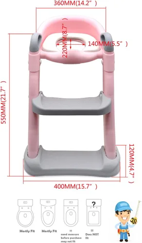 Miniatura 5 de Asiento de escalera de inodoro clásico para entrenamiento para ir al baño con cojín mejorado, silla de inodoro/entrenador de inodoro para bebés Kit