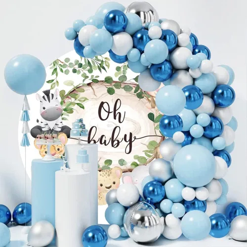 Miniatura 4 de Telón de fondo redondo de animales de la selva Oh Baby de 3 x 3 pies, diseño de jirafa, elefante, mono, fotografía, telón de fondo, para recién