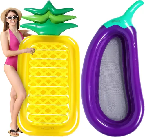Libima Flotadores gigantes para piscina, flotadores grandes de alimentos de frutas, inflables, piña, berenjena, sandía, piruleta, magdalena, pizza,