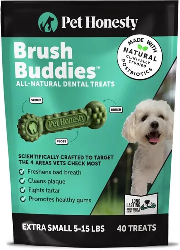 Pet Honesty Brush Buddies - Golosinas dentales naturales para perros, palitos dentales de larga duración para perros, limpiador de dientes,