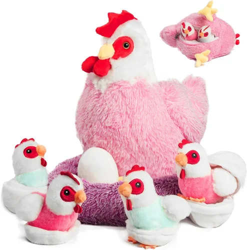 Miniatura 10 de Juego de peluche de pollo 9 en 1, juguete de peluche de pollo para niños, gallina ponedora de huevos con cremallera, pollos y huevos, juguetes