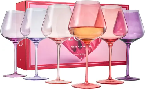 Miniatura 15 de Khen Flower Blooms - Juego de 5 copas de vino de cristal de colores, vasos grandes de 20 onzas, vasos altos de estilo italiano para vino tinto