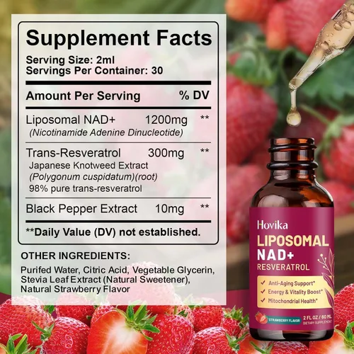 Miniatura 2 de Paquete de 2 Suplemento Liposomal NAD - 1200mg Gotas Líquidas NAD+ para Mujeres y Hombres con Resveratrol, Extracto de Pimienta Negra - Apoya