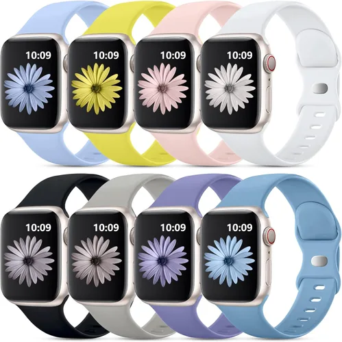 Miniatura 17 de DaQin - Paquete de 8 correas deportivas compatibles con Apple Watch de 38, 40, 41, 42, 44, 45, 46 y 49 mm, correa impermeable de silicona suave