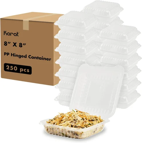 Miniatura 14 de Contenedores de Comida para Llevar Karat Clamshell [6"x6" - 300 unidades] Duraderos, Aptos para Microondas, Apilables, Resistentes a Roturas, Cajas