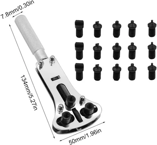 Miniatura 5 de Omninmo Kit de reparación de relojes, llave de 3 puntos, herramienta de extracción de caja de tornillos, herramienta ajustable de tres garras