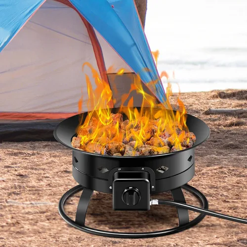 Miniatura 2 de Tangkula Fogata de gas propano portátil para exteriores, fogata de gas de 58,000 BTU con tapa, correa de transporte y rocas de lava, cuenco de fuego