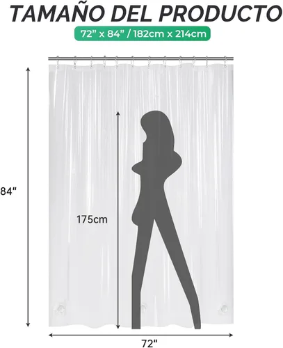 Miniatura 6 de AmazerBath - Cortina extralarga de plástico de acetato de vinilo polietileno (PEVA) para ducha, 72 x 84 pulgadas, transparente, de alta resistencia