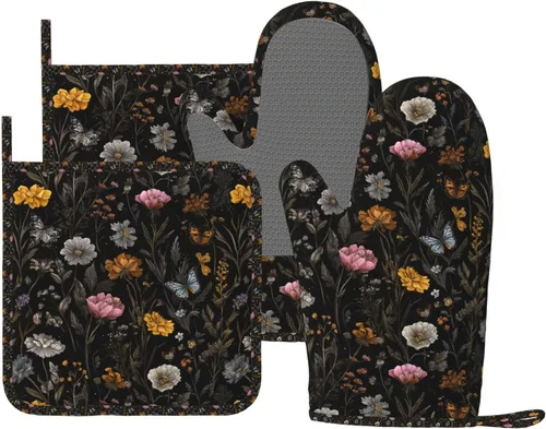 Miniatura 13 de Manoplas de horno y agarradores de ollas de mármol blanco y oro de silicona, accesorios de cocina de 4 piezas, guantes largos resistentes al calor