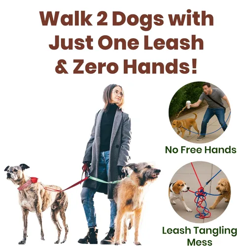 Miniatura 5 de Correa de perro manos libres para 2 perros con elástico y cinturón Diseño sin enredos con asas acolchadas, costuras reflectantes, cinturón