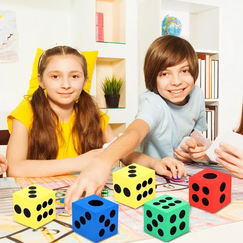 Miniatura 5 de Meooeck Paquete de 18 dados grandes de espuma de 2.48 pulgadas, coloridos dados jumbo con bolsa de almacenamiento para actividades educativas