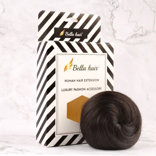 Miniatura 3 de Bella Hair Extensión de moño 100% humano en forma de dona, extensiones de moño para mujeres y hombres, coleteros falsos instantáneos