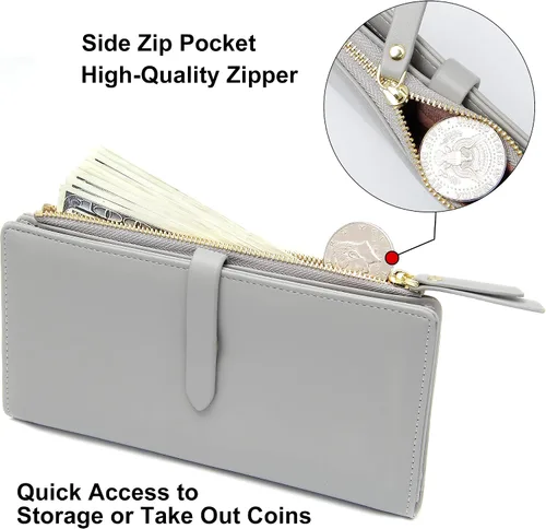 Miniatura 20 de Billeteras delgadas para mujer, tarjetero RFID plegable con bolsillo con cremallera, Mandala azul, Delgado