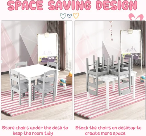 Miniatura 5 de Costzon Juego de Mesa y Sillas para Niños, Mesa de Actividades de Madera de 5 Piezas y Sillas para Artes, Manualidades, Tareas, Hora de Merienda
