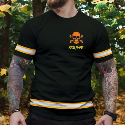 Miniatura 3 de Maddly Polo de alta visibilidad con diseño de calavera y bandera de Estados Unidos, ropa de trabajo patriótica con nombre personalizado para Camisa 4