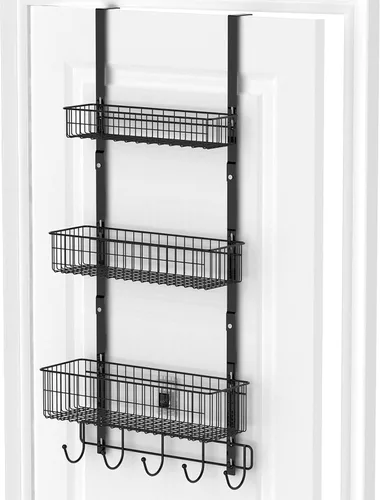YBING Organizador Sobre Puerta con Ganchos 3 Niveles Toallero Trasero Cestas de Metal Estantes de Almacenamiento Colgante para Dormitorio Baño Negro