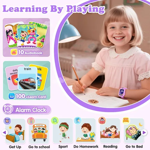 Miniatura 6 de Reloj Inteligente para Niñas Regalo de 3-12 Años con 39 Juegos Despertador Cámara Video Reproductor de Música Podómetro Linterna 12/24 hr Pantalla