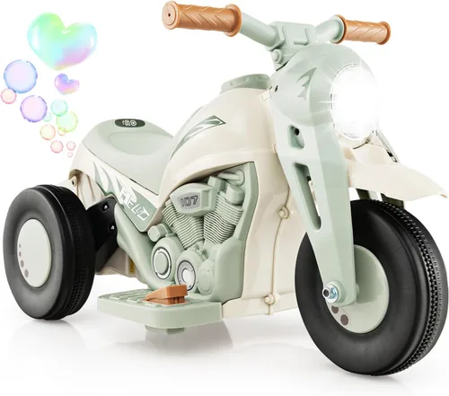 Costzon Motocicleta Infantil, Motocicleta Eléctrica de 6V con Pilas, con Fabricante de Burbujas, Música, Faro LED, Hacia Adelante y Hacia Atrás,