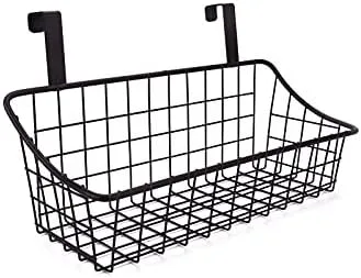 Miniatura 6 de Cesta de almacenamiento de alambre para colgar en la pared, sin perforación, con adhesivo para cocina, baño, dormitorio, 2 unidades, color negro