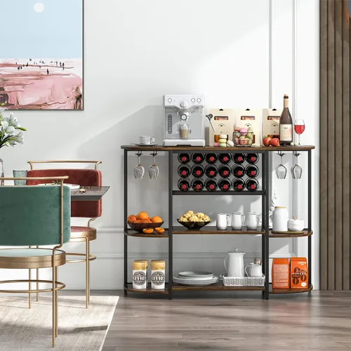 Miniatura 2 de LOKO Mesa de estante para vinos, gabinete industrial de bar de vino de 47 pulgadas con estante para vino y soportes para vidrio, gabinete