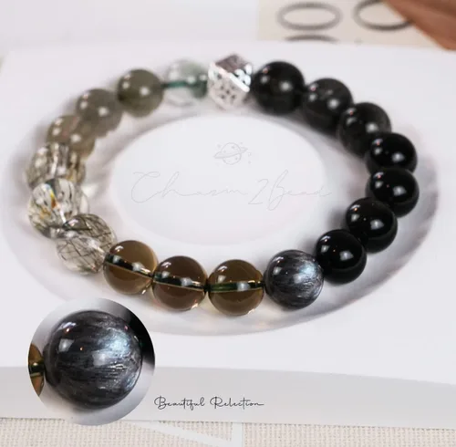 Miniatura 71 de Precious Gemstone Natural Crystal Healing Bracelet, Rutilated Quartz, Moonstone, Quartz Handmade Original Design Bracelet