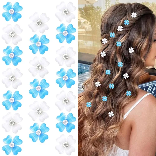 Miniatura 17 de Wecoe Pinzas para el cabello decorativas blancas pequeñas con flores para mujer, 20 piezas de lindos accesorios para el cabello, juego de regalo