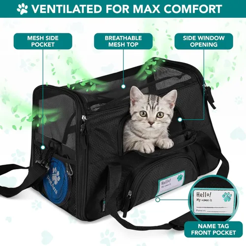 Miniatura 3 de PetAmi Transportador de mascotas aprobado por aerolíneas para gatos, transportador de perros de lados suaves para perros pequeños, suministros