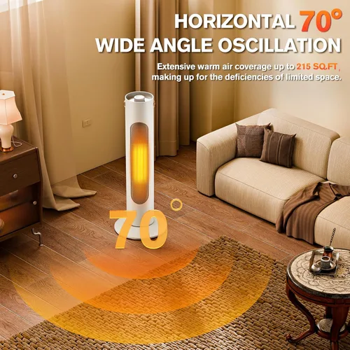 Miniatura 5 de Calentadores eléctricos para uso en interiores, 25 pulgadas, calentador de torre 2 en 1 y ventilador, oscilación de 70°, calentamiento instantáneo