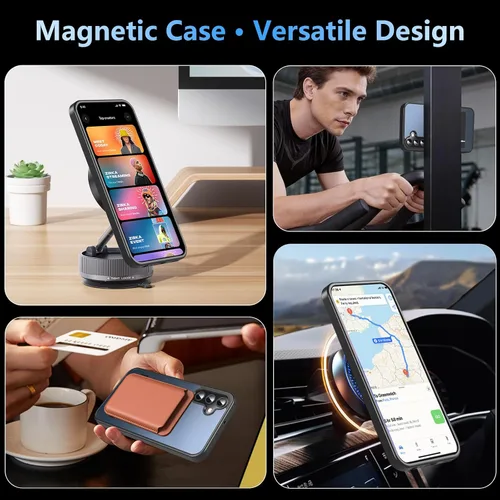 Miniatura 4 de OWKEY Funda magnética para Samsung Galaxy A15 5G con protector de pantalla y soporte, funda magnética para protección de grado militar Magsafe a