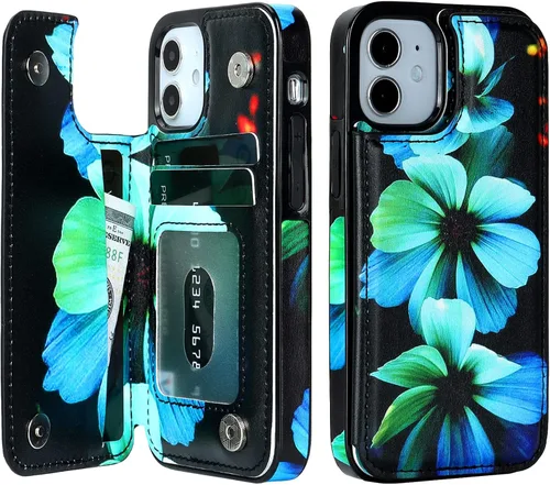 Miniatura 7 de HAOPINSH Funda tipo cartera para iPhone 12 Mini con tarjetero y diseño de girasoles de bandera americana, tapa trasera de piel sintética, ranuras