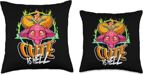 Miniatura 3 de Cute Goth Satanism Occult Baphomet Gift Cute As Hell Halloween Kawaii Baphomet - Divertida almohada de cabra de Satán, 16 x 16 pulgadas, multicolor