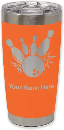 Miniatura 27 de LaserGram Vaso aislado al vacío de 20 onzas, bola de boliche y alfileres, grabado personalizado incluido (negro)