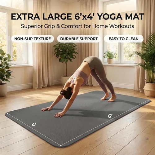 Miniatura 4 de Esterilla grande de yoga de 6'x 4' (72"x 48") — Esterilla de ejercicio extra ancha de 1/4" y 1/3" de 183cm x 122cm, gran esterilla de ejercicio