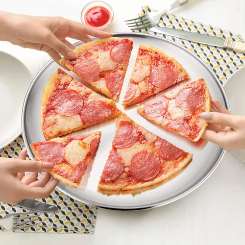 Miniatura 4 de P&P CHEF Bandeja de pizza para cocina casera, bandeja de pizza de acero inoxidable para hornear pizza, saludable, reutilizable y fácil de limpiar
