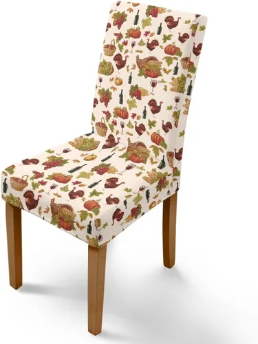 Miniatura 11 de Rnyleeg Thanksgiving Chair Covers for Living Room No Arms Turkey Pumpkin Stretch Dining Chair Covers Set of 6 Soft Washable Kitchen Chair Protector
