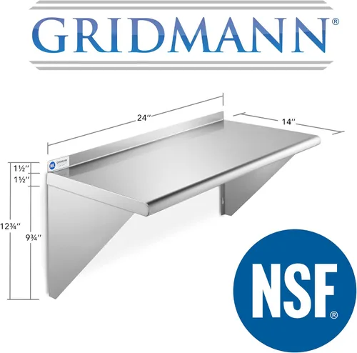Miniatura 3 de GRIDMANN Estante de montaje en pared de acero inoxidable de 14 x 24 pulgadas con protector contra salpicaduras, grado comercial, estantería