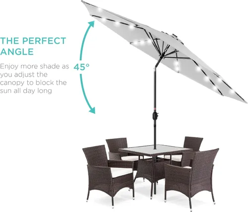 Miniatura 2 de Best Choice Products Solar Polyester LED Lighted Patio Umbrella w/Tilt Adjustment and UV-Resistant Fabric Gris niebla