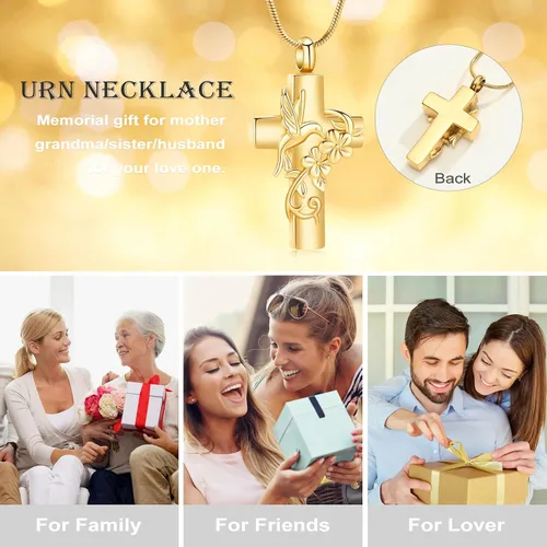 Miniatura 6 de Cross Hummingbird Urn Necklace for Ashes Flower Ashes Pendant Memorial Necklace Cremation Jewelry Ashes Keepsakes Necklace Gift for Loss of Loved