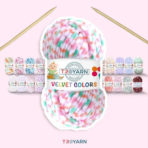 Miniatura 5 de TROYARN Hilo de lana de terciopelo en colores (paquete de 3 madejas) Chenille para manta Amigurumi, hilo para crochet y punto súper voluminoso 3x100