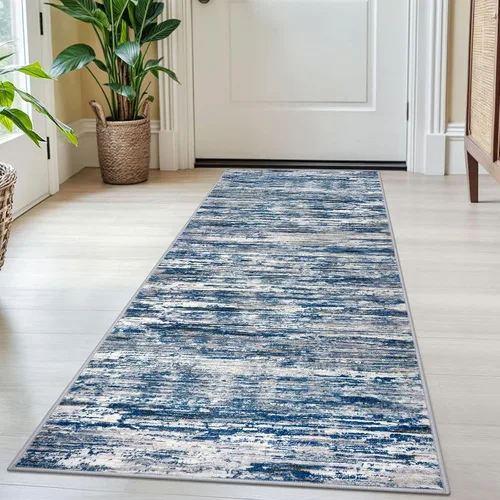 Miniatura 133 de SIILOOM 2 x 3 Alfombra moderna y abstracta para entrada, alfombra neutra azul marino gris multicolor súper suave de área pequeña, alfombras lavables