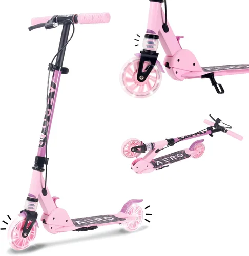 Miniatura 11 de Patinete Aero para niños de 5 a 8 años, luces dinámicas, freno de mano y absorción de golpes, scooter de 2 ruedas para niños y niñas, plegable