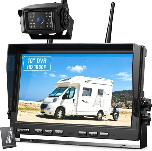 ZEROXCLUB Sistema de cámara de respaldo inalámbrico 1080P para caravana, remolque, camión, cámper, monitor DVR de 10 pulgadas, grabación de visión