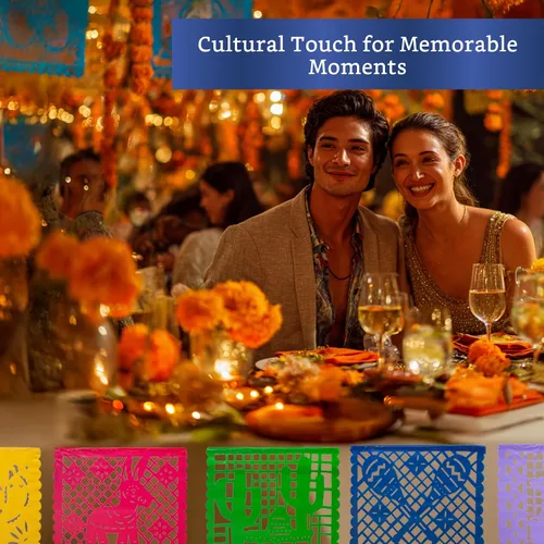 Miniatura 9 de Pancartas de fiesta mexicana (paquete de 5 con 10 banderas de plástico por bandera), papel picado mexicano para fiesta, papel picado de plástico