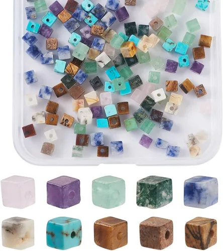 Miniatura 9 de KISSITTY 180 cuentas espaciadoras de piedras preciosas de jaspe azul natural de 0.157 pulgadas (0.157 in), cuentas de cristal semipreciosas, mini