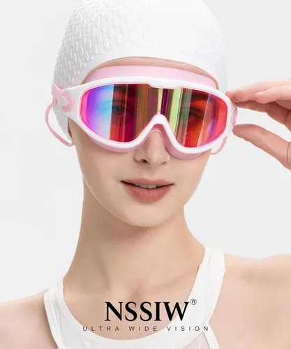 Miniatura 2 de NSSIW Swim Goggles,Anti-Fog UV 180°Clear View Swimming Goggles,3 Pack Goggles Swimming Adult Men Women Youth Negro claro y blanco claro y blanco rosa